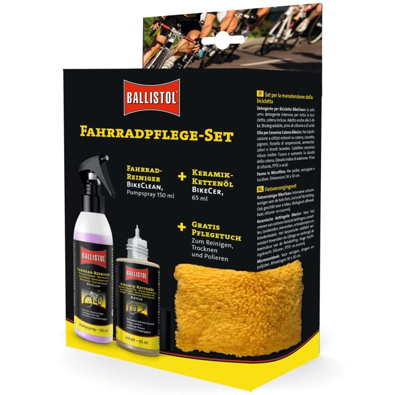 Ballistol Bicycle Care Set: Ceramic Chain Oil 65 ml + BikeCleaner 150 ml + Microfibre Cloth