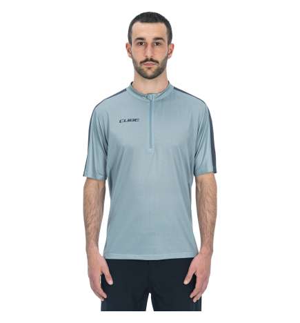 CUBE Maillot Manches Courtes avec Fermeture Éclair Courte Homme - ATX CMPT - gris