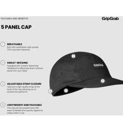GripGrab 5 Panel Cap - Black